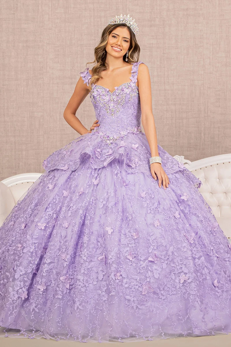 Off the Shoulder Jewel 3-D Butterfly Applique Sweetheart Quinceanera Dress från Elizabeth K - GL3112