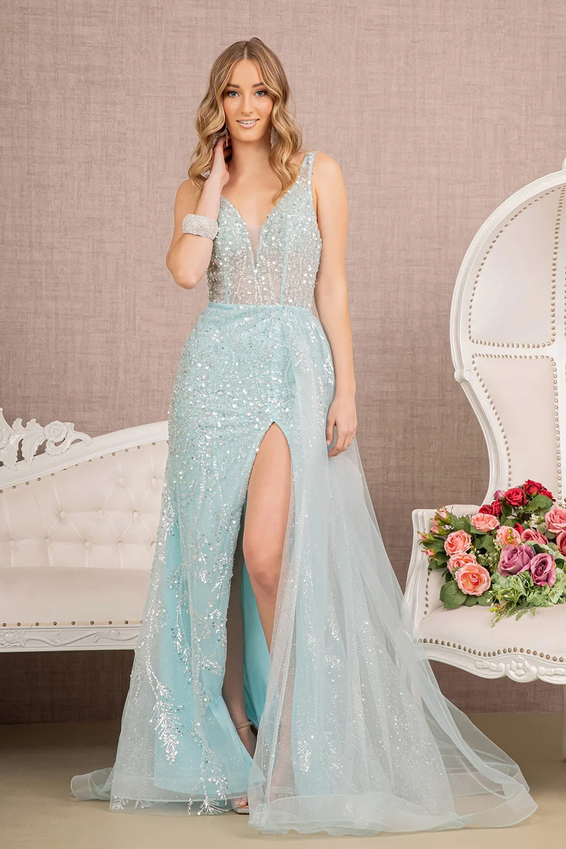 Paljetter Tulle Mermaid Slit Dress GLS by Gloria GL3119 - Högtidsklänning för kvinnor - Speciellt tillfälle/kurvor