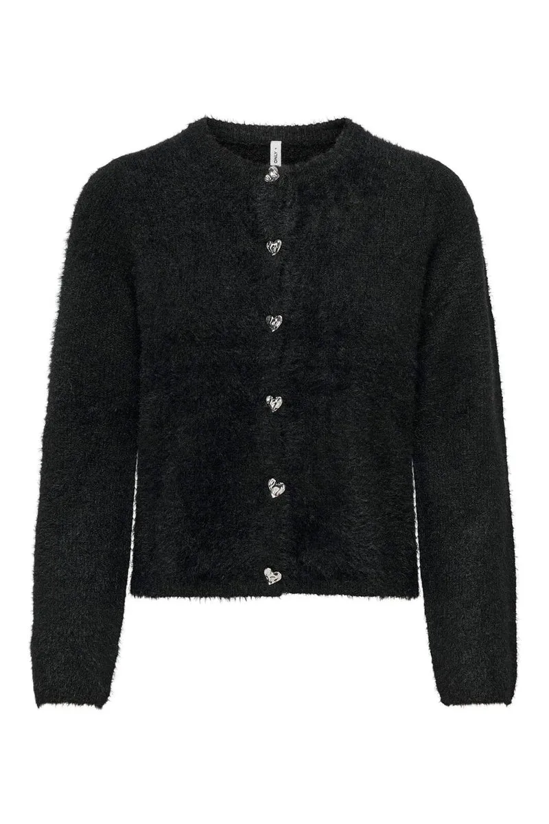 Only - Onlkerry Ls Button Cardigan Cc Knt - 5059033 Black Silver Heart Button