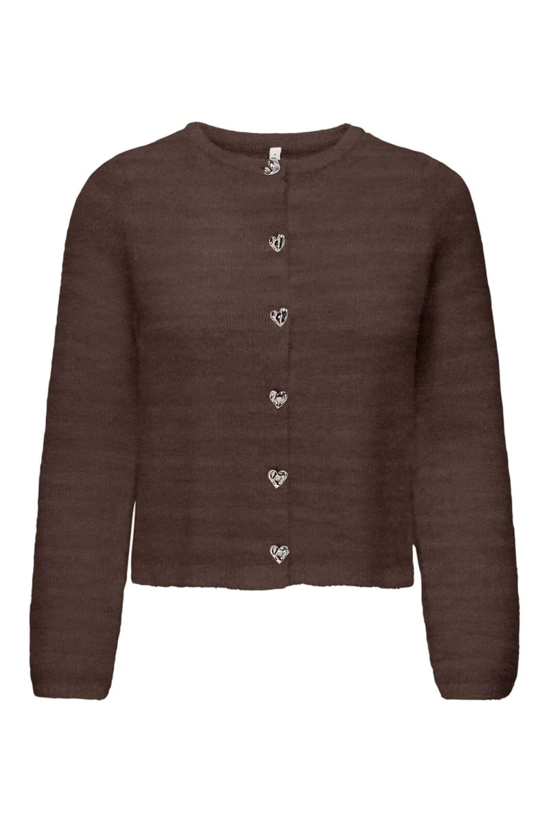 Only - Onlkerry Ls Button Cardigan Cc Knt - 5100850 Bracken Silver Heart Button
