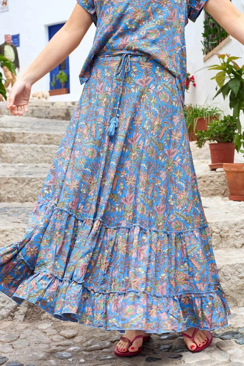 Black Colour - Bcluna Maxi Frill Skirt 39133 - Violet Blue