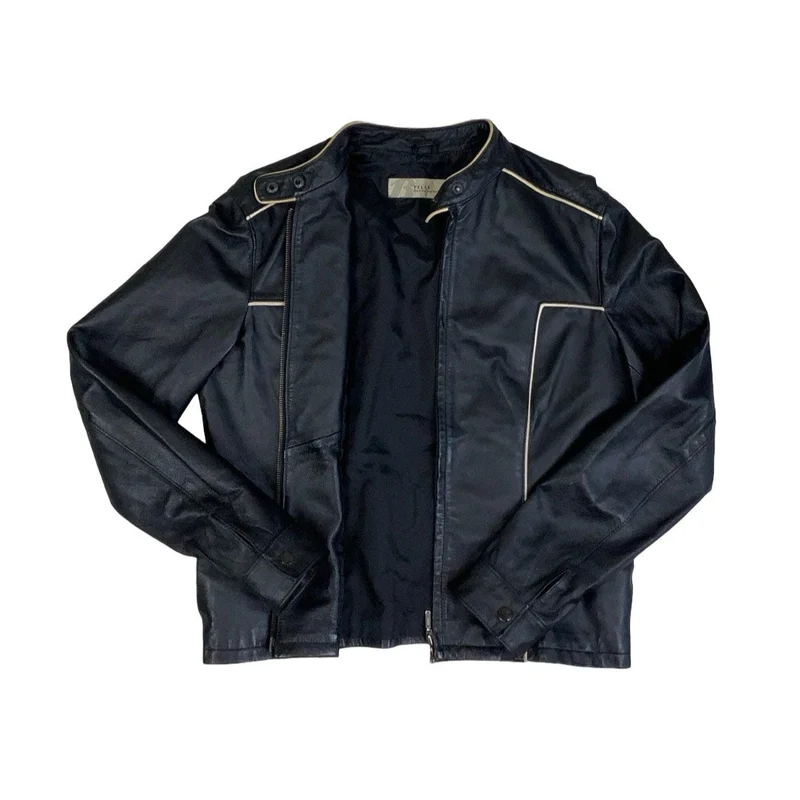 Vintage 90s Womens Pelle Black Leather Biker Jacket 18-10 S