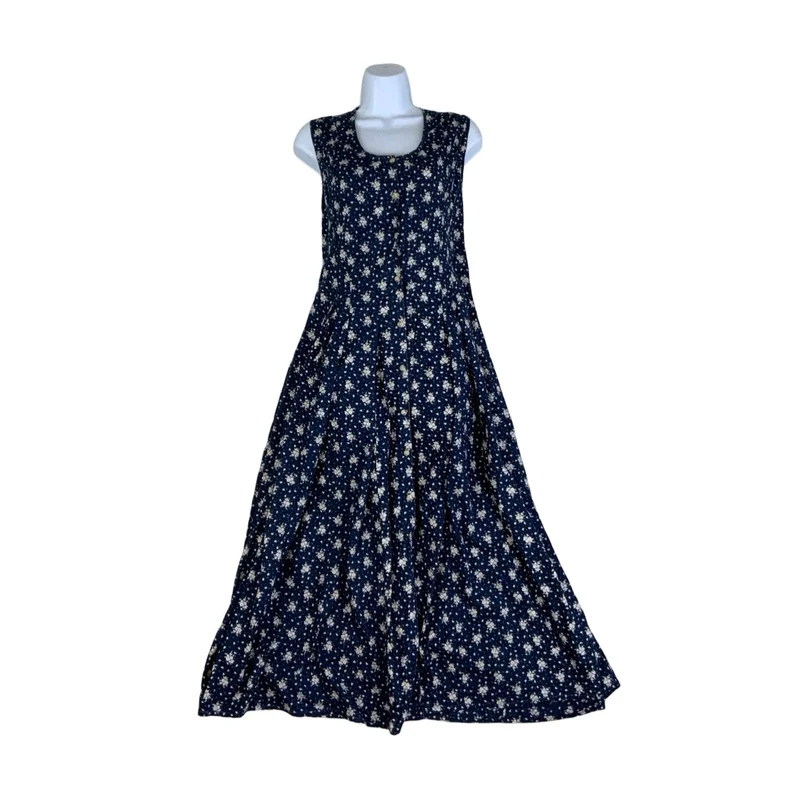 Vintage 90s Y2k ‘H&M Hennes’ Blue White Floral Sleeveless Summer Maxi Dress 12 14 16