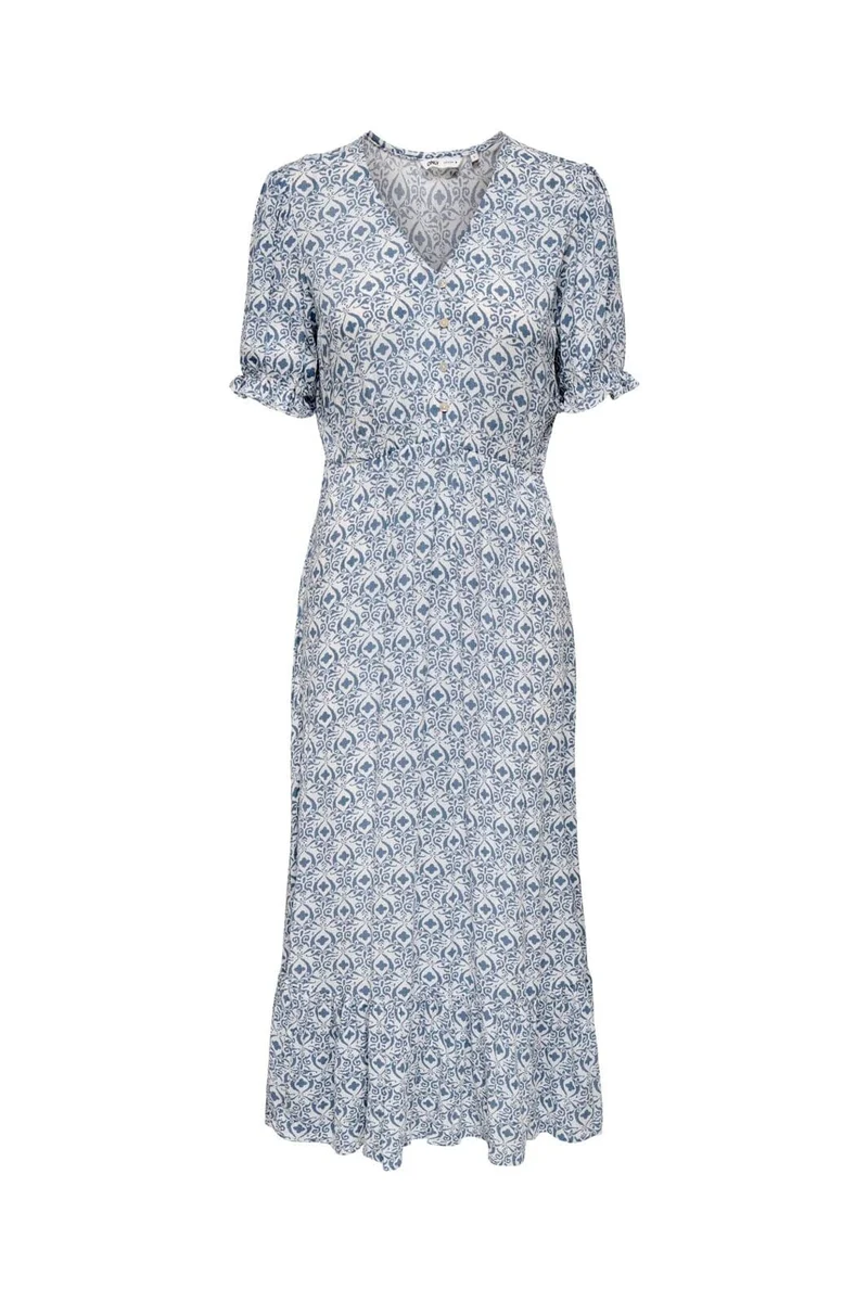 Only - Onlchianti S/S Long Dress - 4758861 Cloud Dancer Smith Blue Graphic