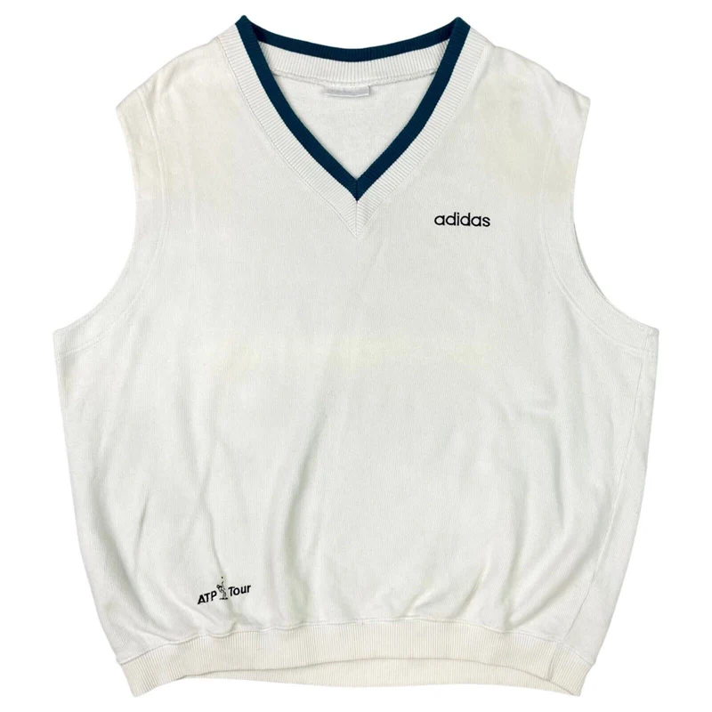 Vintage 90s White Embroidered Adidas ATP Tour Sweater Vest XL
