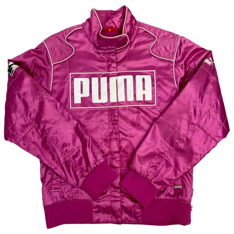 Vintage Y2K Pink Puma Motorsports Embroidered Spell-Out Track Jacket Medium