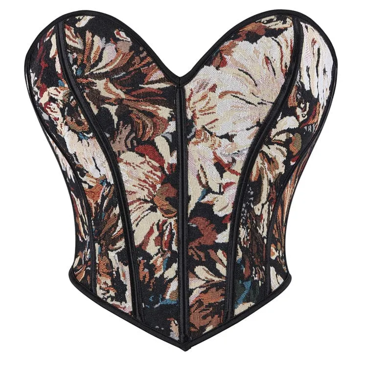 Damkorsett med snörning och blommig jacquard i gotisk retrostil, överbyst