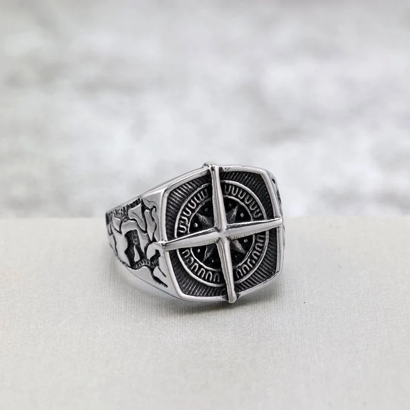 Punk Compass Ring för män