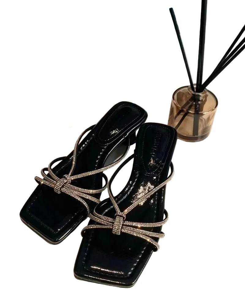 Dam Sandaler Chunky med Rhinestones