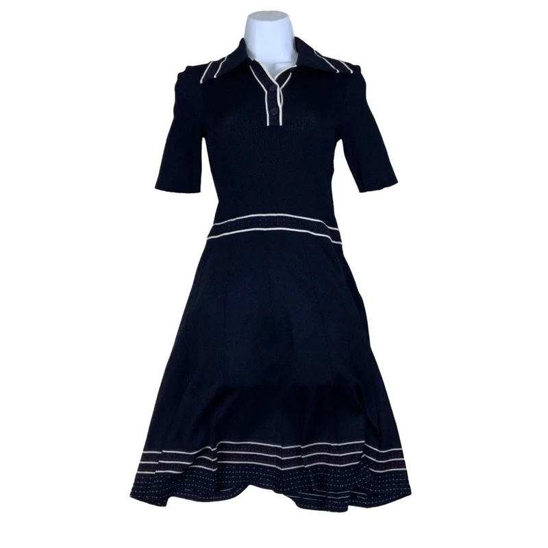 Vintage ‘Les Carnards’ Navy Blue White Red Aline Midi Dress 4 6