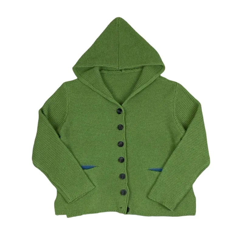 Vintage 80s 90s Green Hooded Oversized Cardigan 12 14 16