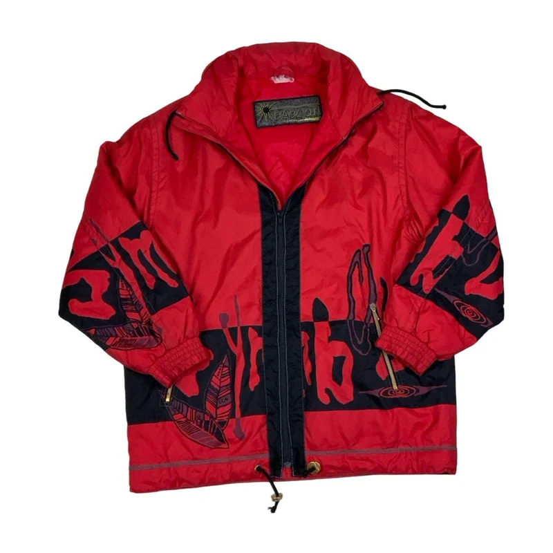 Vintage 1990s Black Sun Red Black Graphic Zip-Up Puffer Outdoor Ski Jacket XXL