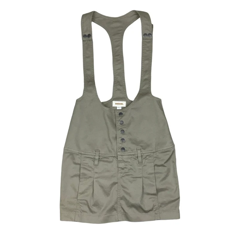 Vintage ‘Diesel’ Beige Denim Dungaree Pinafore Mini Dress 8 10