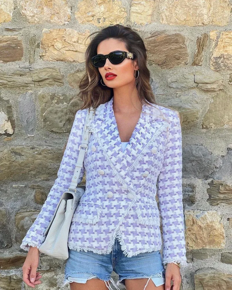 Tweed Blazer in purple and white