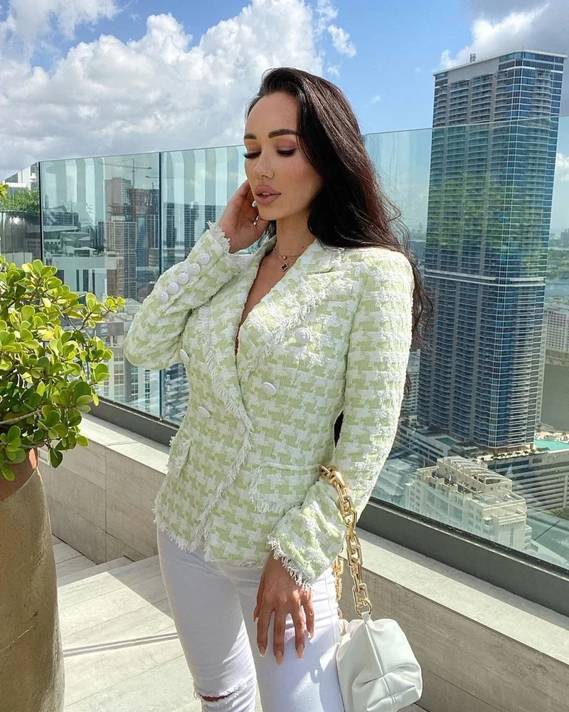 Tweed Blazer in green and white