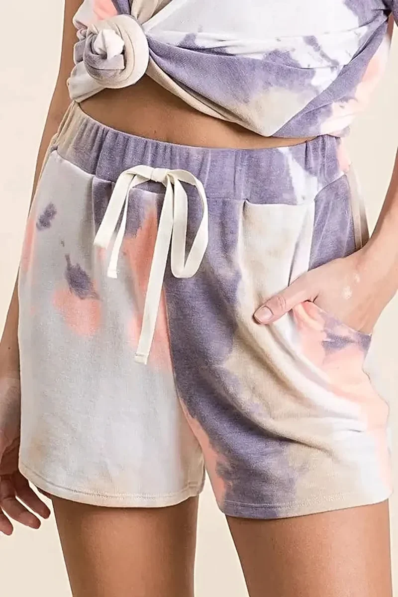 Trendiga tie dye frottéshorts med dragsko och fickor – Mjuk 100 % bomullskomfort