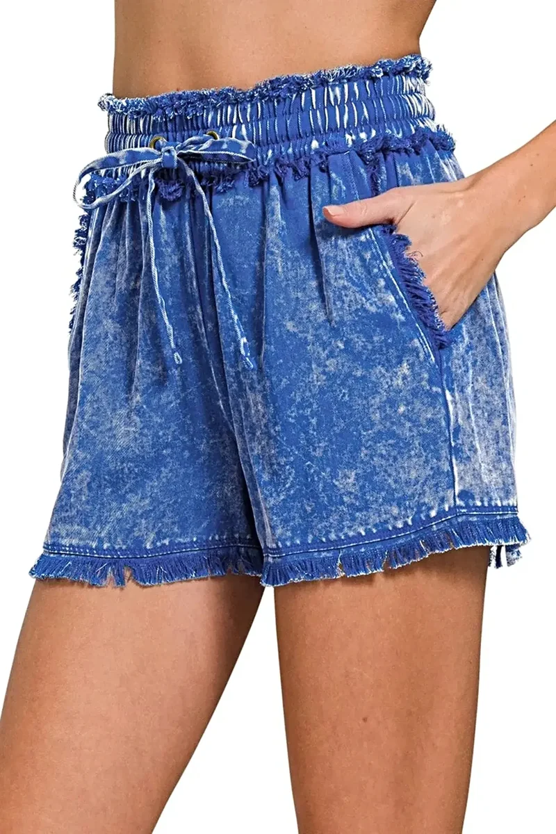 Zenana Mineral Frayed Ned Tvättade Shorts