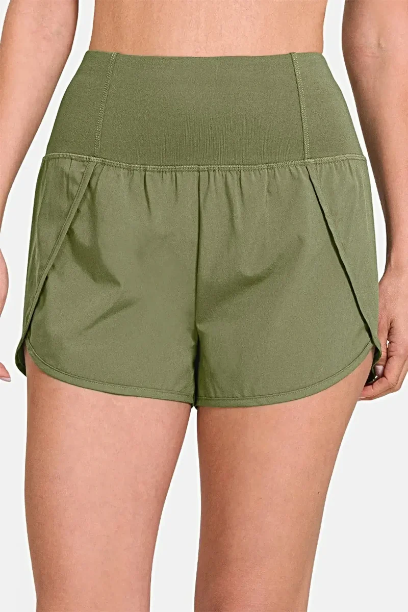 Zenana högmidjade träningsshorts med dragkedja och bakficka