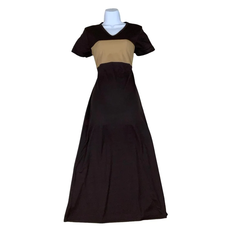 Vintage 90s Y2K ‘New Look’ Brown Beige V-Neck Maxi Dress 8 10