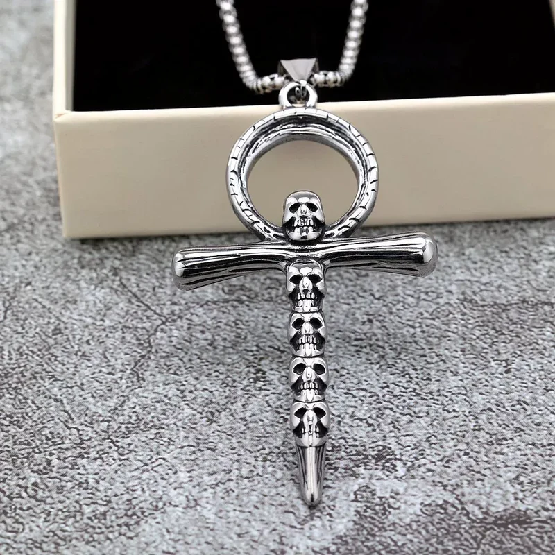 Herrhalsband med punk-symbol och dödskalle