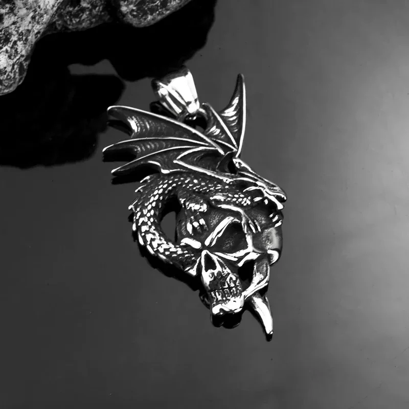 Herrhalsband med punkdrake och dödskalle
