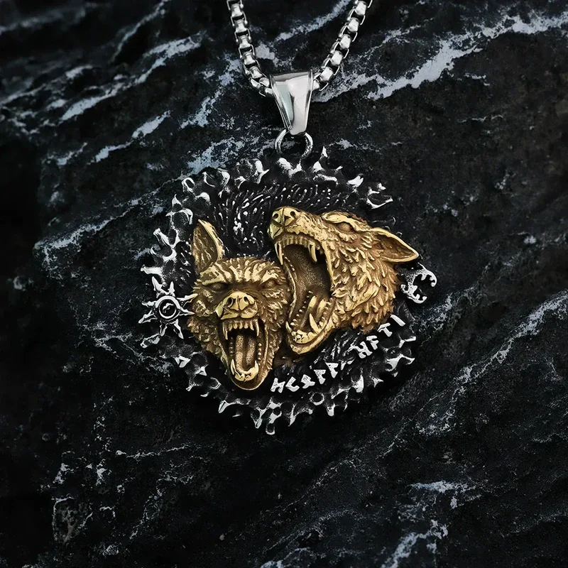 Herrhalsband med rytande vargar i punkstil