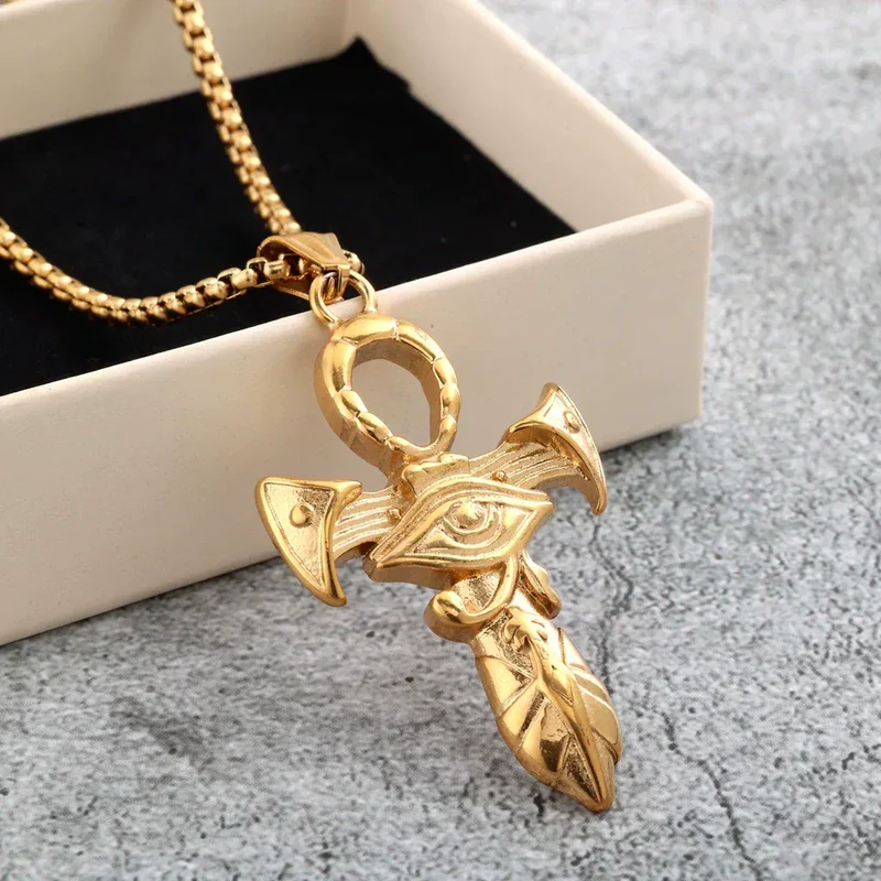 Herrhalsband med punkmotiv och Horus öga, Ankh