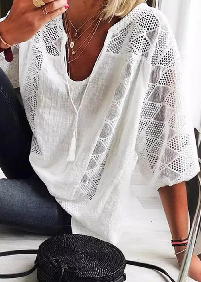 Kvinnors Sommarblus U-hals Patchwork