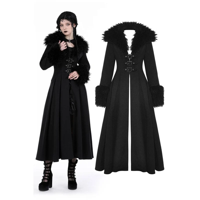 Gothic spänne draperad kappa för kvinnor med fuskpälskrage