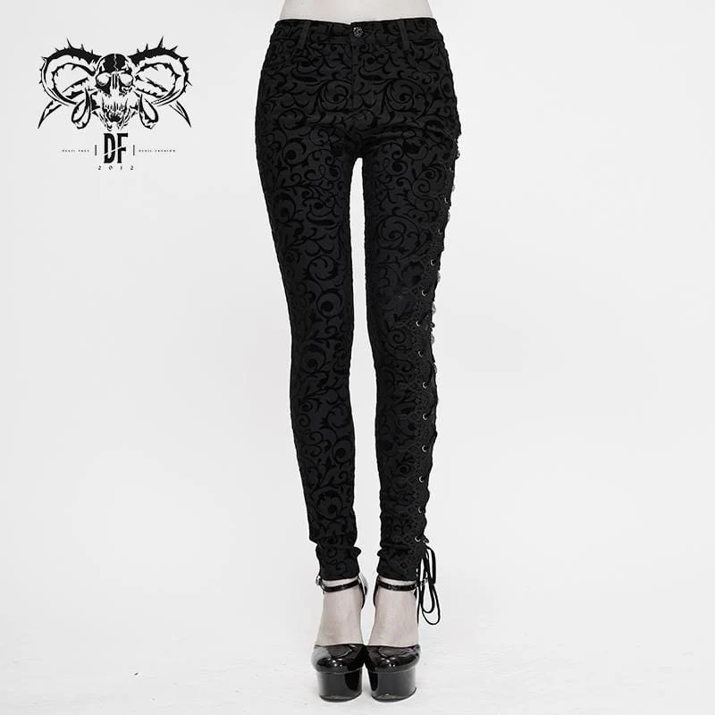 Gothic Strappy Jacquard Leggings för kvinnor