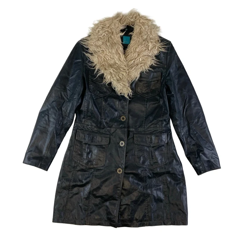 Vintage 90s ‘Coolwater’ Long Faux Teddy Fur Leather Jacket S 8 10