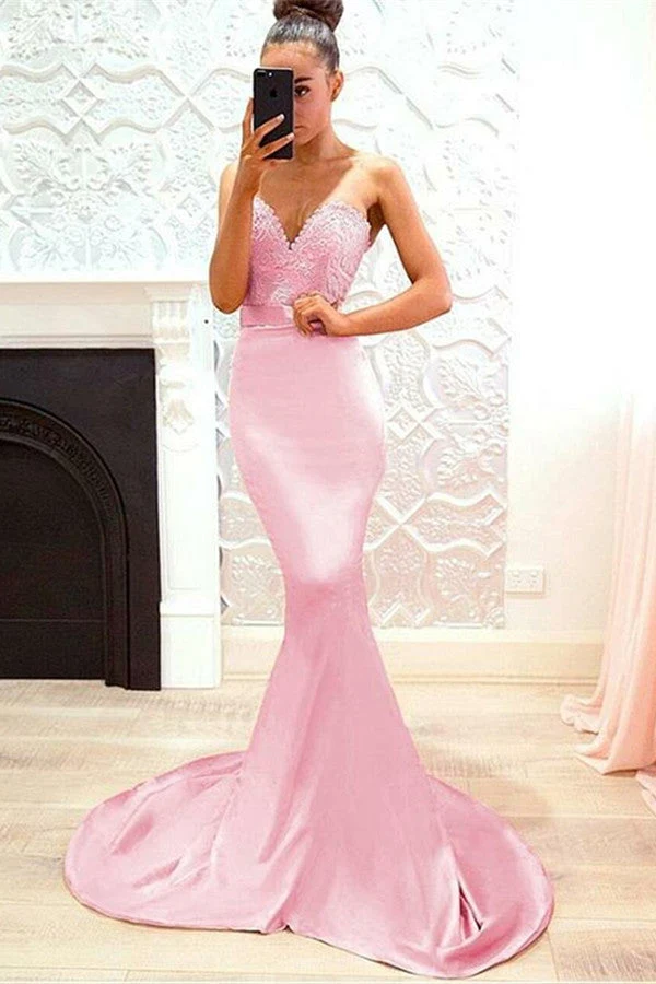 Blush Rosa Spets Sjöjungfru Aftonklänning Hjärtformad Urringning Elegant Klänning