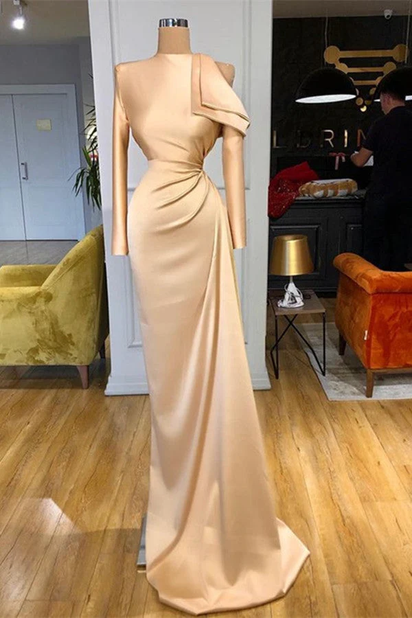 Champagnefärgad långärmad sjöjungfrubalklänning - Elegant & Chic