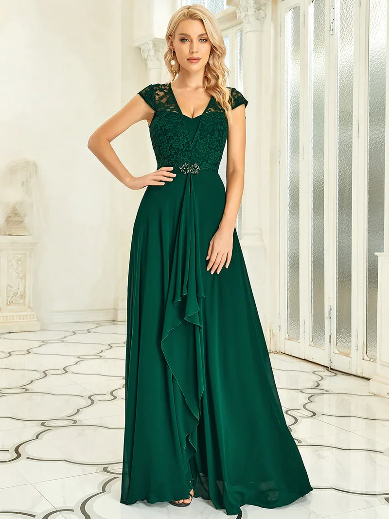 Lång klänning med liten ärm dark green