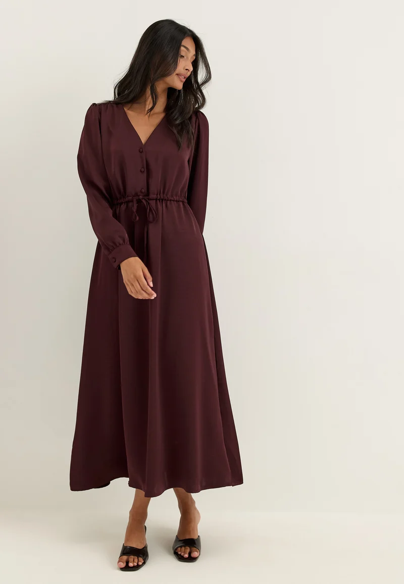 Satin Puff Sleeve Maxi Dress