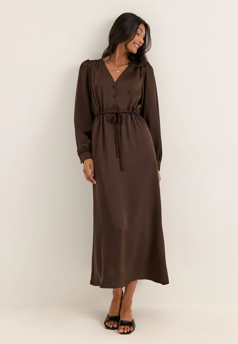 Satin Puff Sleeve Maxi Dress