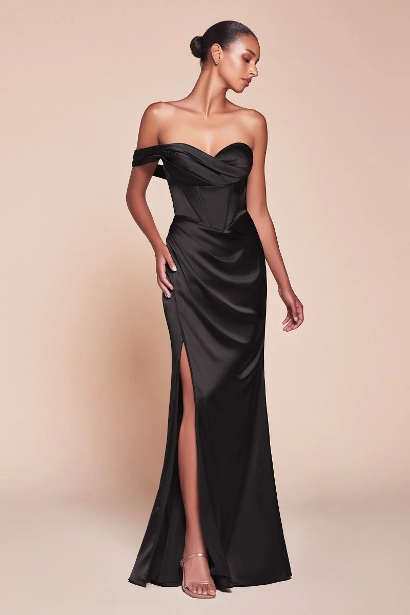 Satinkorsett One Shoulder Slida Ben Slit Klänning från Cinderella Divine 7448 - Special Occasion 16-18