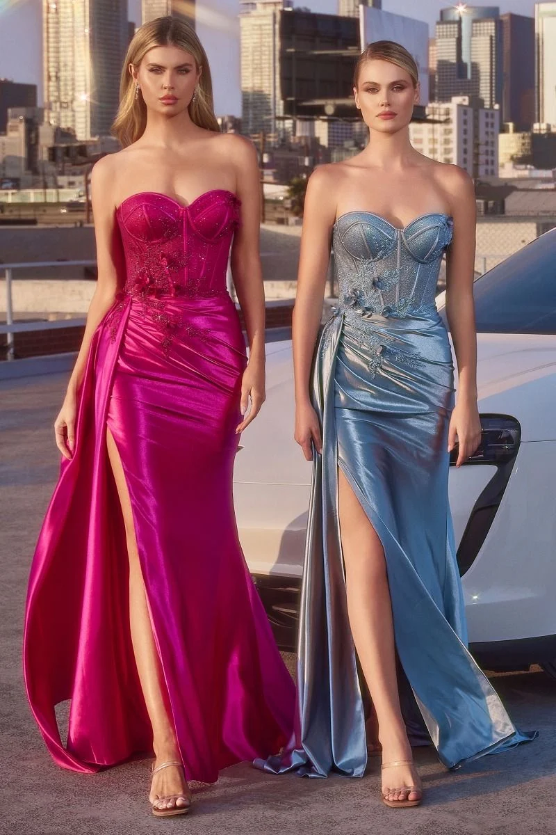 Axelbandslös Sweetheart Leg Slit Gown By Ladivine J884 - Kvinnor Aftonklänning - Speciellt tillfälle