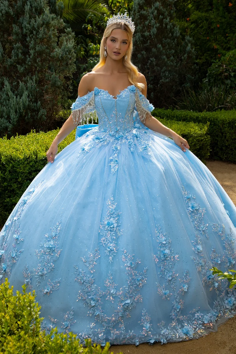 Broderi Cut-Away Shoulder Tyll Quinceanera Klänning från GLS by Gloria - GL3525