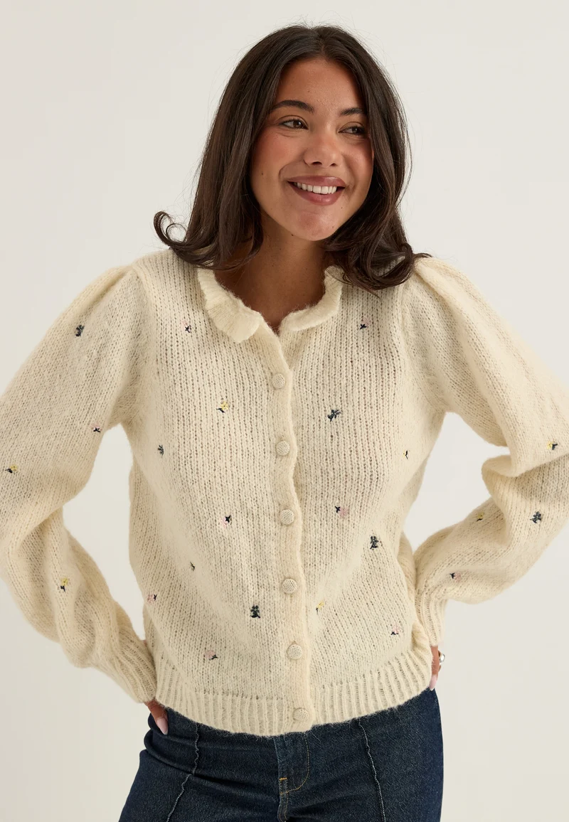 Viflora L/S O-NECK EMB KNIT CA
