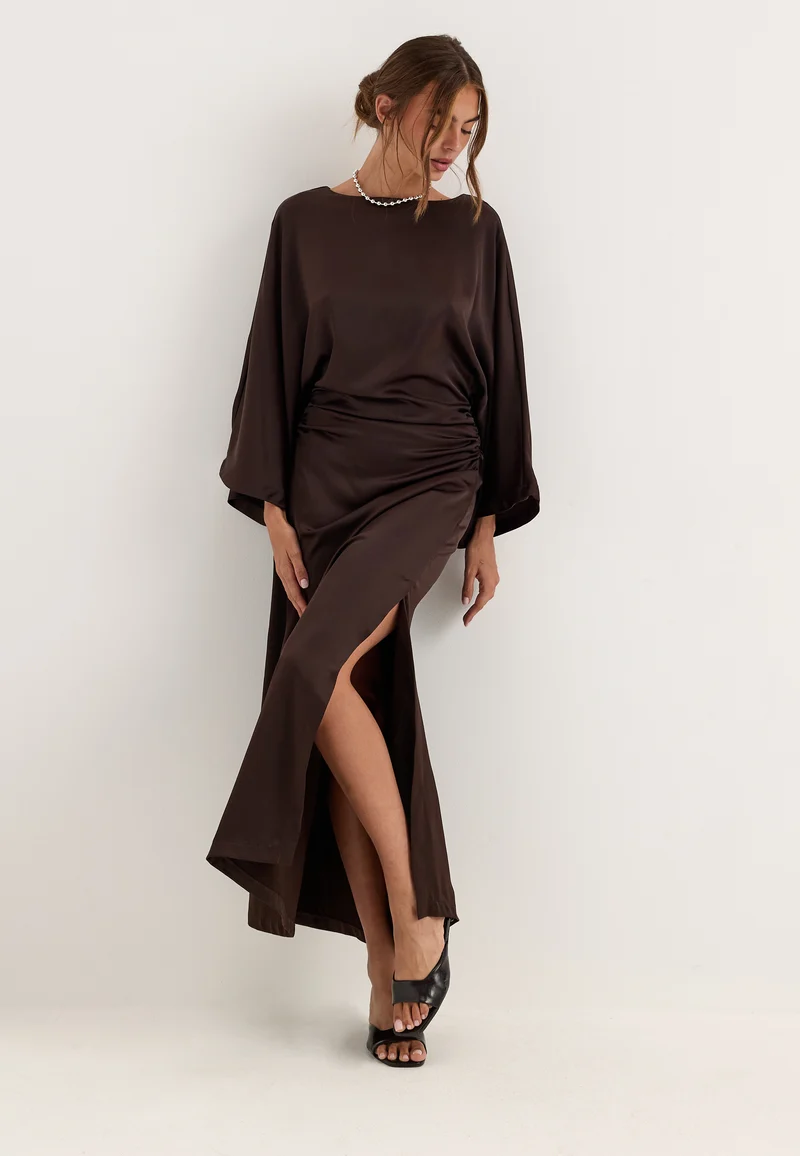 Kimono Sleeve Satin Maxi Dress