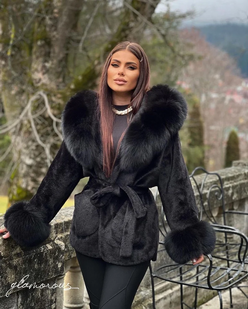 Fox Fur Alkantara Jacket in black