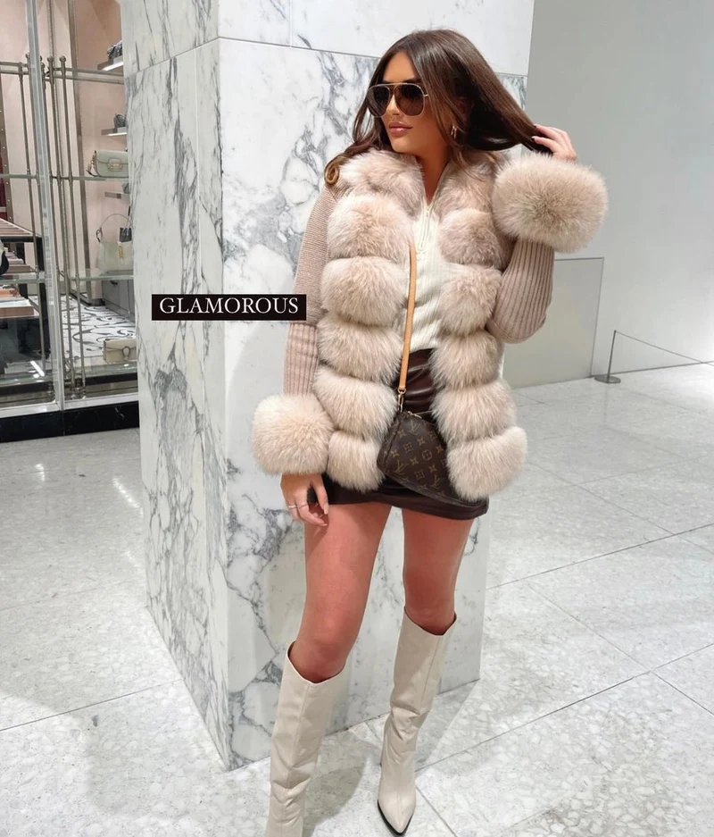 Fox Fur Cashmere/Knit Short Cardigan in beige