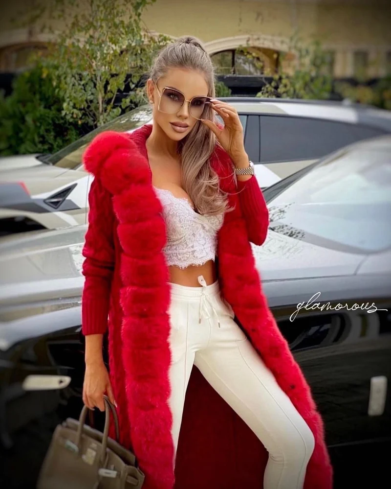 Fox Fur Cashmere/Knit Cardigan in red