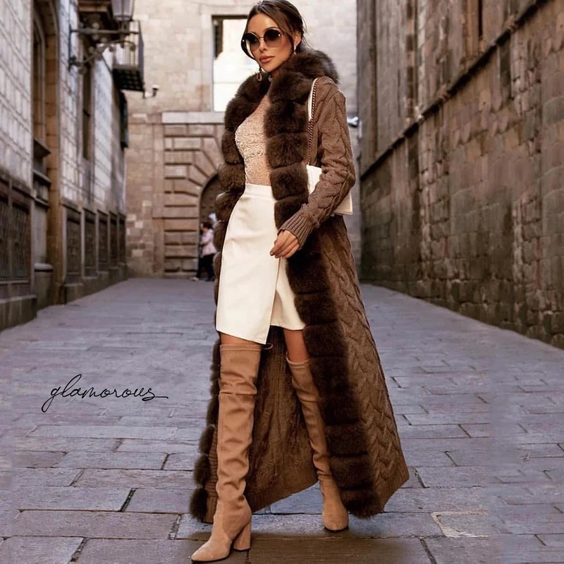 Fox Fur Cashmere/Knit Cardigan in brown
