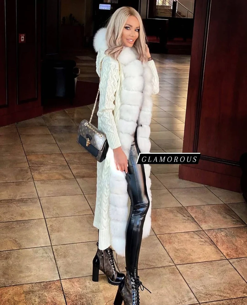 Fox Fur Cashmere/Knit Cardigan in white