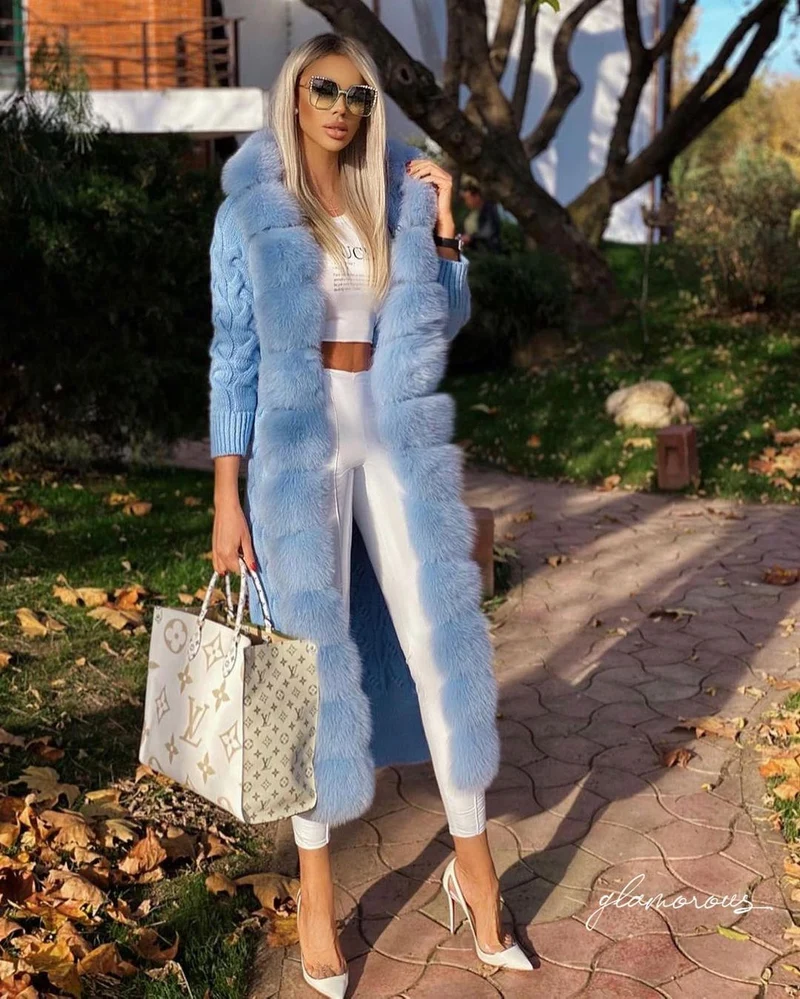 Fox Fur Cashmere/Knit Cardigan in blue