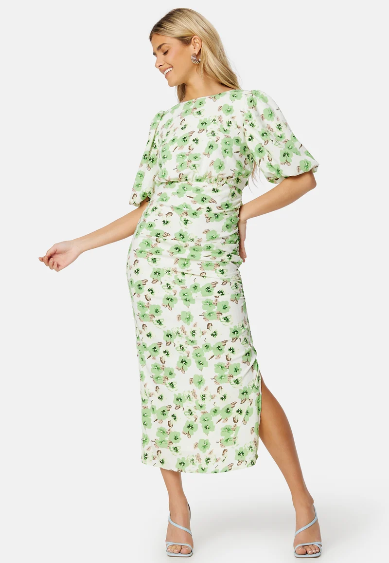Puff Sleeve Bow Midi Dress
