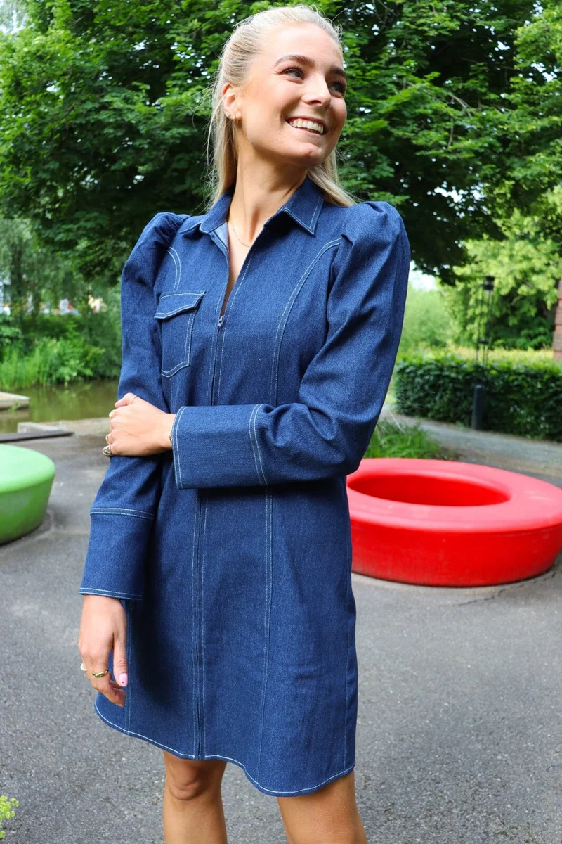 Liberte - Asta-V-Neck Dress - Blue Denim