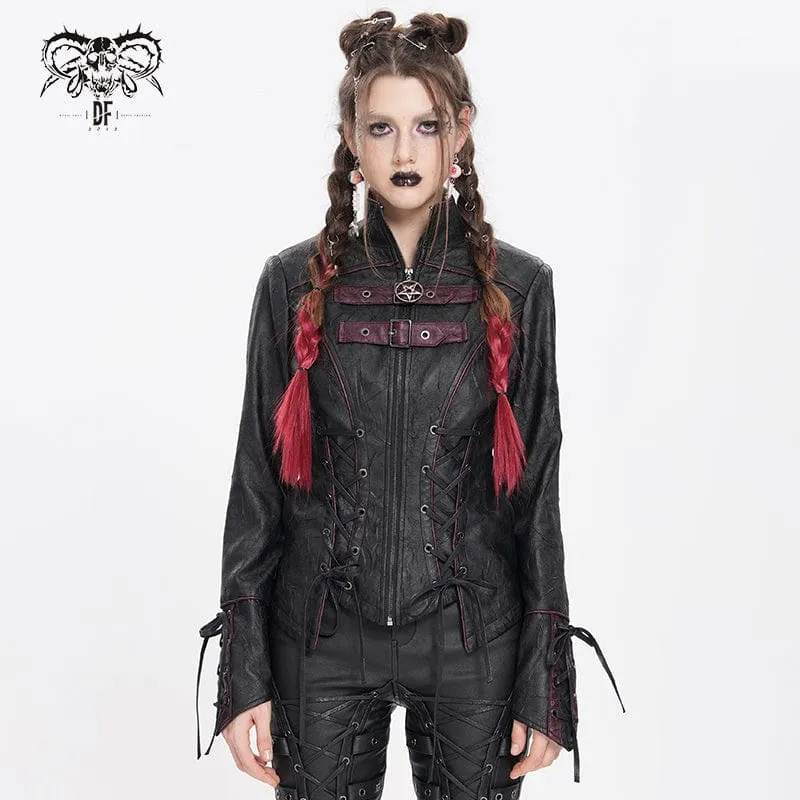Dam Punk Pentacle Buckle Strap Snörjacka Svart